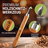 Holzheld® Premium Schnitzwerkzeugset (17-teilig) - mit edler Aufbewahrungstasche aus Leder, vorgefrästem Lindenholzrohling und umfassender Schnitzanleitung