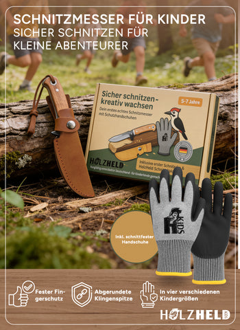 HolzheldKids® Outdormesser in Lederscheide