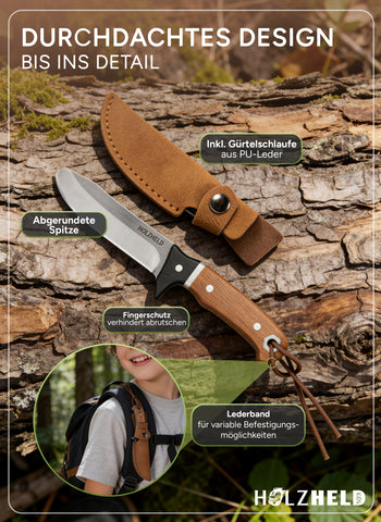 HolzheldKids® Outdormesser in Lederscheide