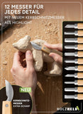 Holzheld® Schnitzwerkzeugset (16-teilig) - mit praktischer Aufbewahrungstasche und umfassender Schnitzanleitung