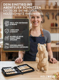 Holzheld® Schnitzwerkzeugset (16-teilig) - mit praktischer Aufbewahrungstasche und umfassender Schnitzanleitung