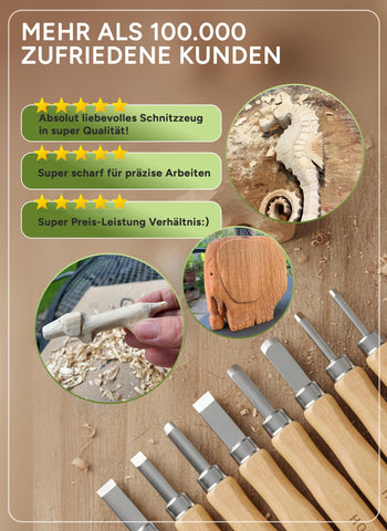 Holzheld Premium Schnitzwerkzeug-Set | 16-teilig mit edler Ledertasche & Bären-Schnitzanleitung