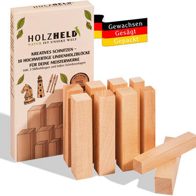 Lindenholz Schnitzset für Kinder & Einsteiger – 10 Holzblöcke & Schnitzvorlagen