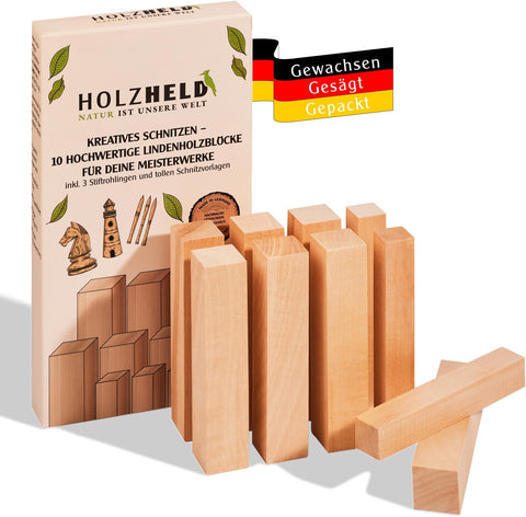 Holzheld® Schnitzholz Linde - 10-teiliges Set