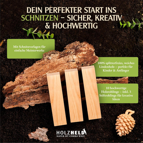 Holzheld® Schnitzholz Linde - 10-teiliges Set
