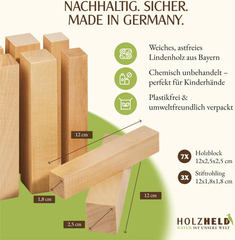Holzheld® Schnitzholz Linde - 10-teiliges Set