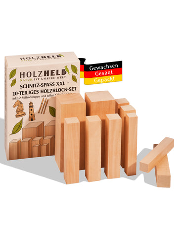 Holzheld® Schnitzholz Linde XXL - 10-teiliges Set